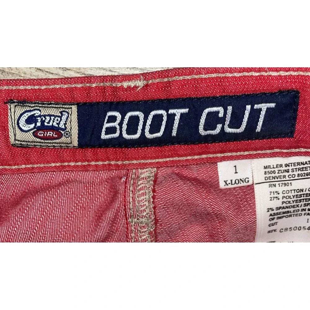 VINTAGE Cruel Girl Boot Cut‎ Jeans Stretch Size 1 X-Long Red